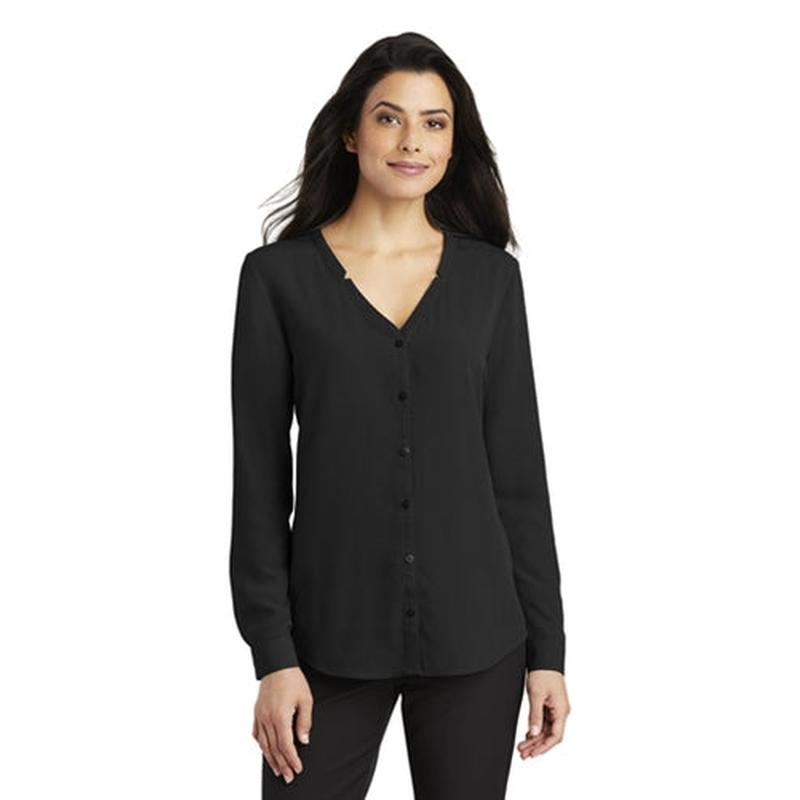 Port Authority Ladies Long Sleeve Button-Front Blouse